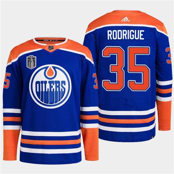 Mens Edmonton Oilers #35 Olivier Rodrigue Royal 2024 Stanley Cup Final Patch Stitched Jersey Dzhi->edmonton oilers->NHL Jersey